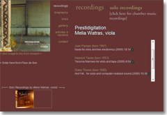website for melia watras, recordings